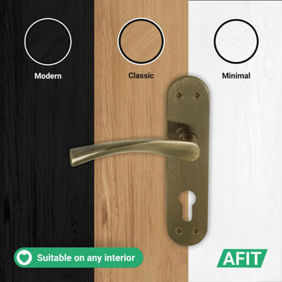 AFIT Brass Door Handle Euro Lock with Thumbturn Cylinder, Hinges, 1 Pair Internal Twist Antique Handles - Novi Range