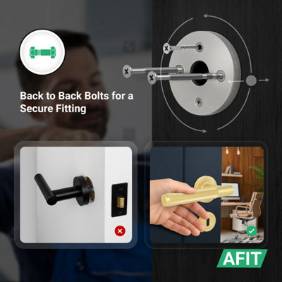 AFIT Brass Door Handle Key Lock Set Satin Brass Internal 64mm Lock