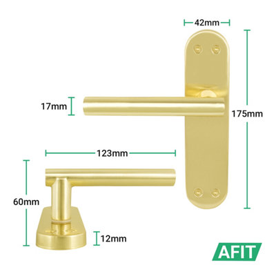 AFIT Brass Door Handles with Latch, 6 Pair of Internal T-Bar Satin Brass Backplate Handles - Olvera Range