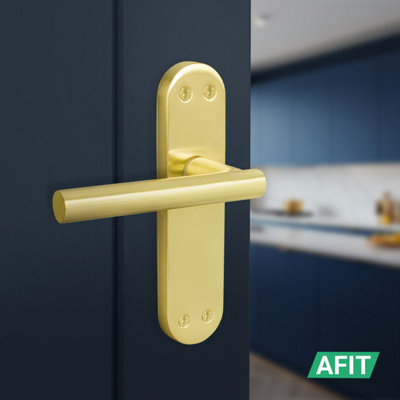 AFIT Brass Door Handles with Latch, 6 Pair of Internal T-Bar Satin Brass Backplate Handles - Olvera Range