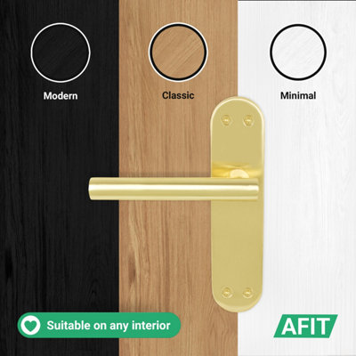 AFIT Brass Door Handles with Latch, 6 Pair of Internal T-Bar Satin Brass Backplate Handles - Olvera Range