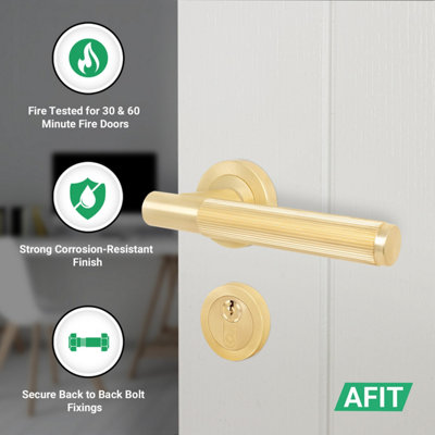 AFIT Brass Fire Door Handle Euro Lock and Thumbturn Cylinder Set ...