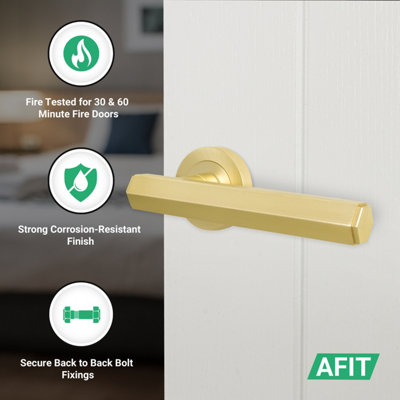 AFIT Brass Fire Door Handle Latch Set, Satin Brass Internal Fire Rated ...
