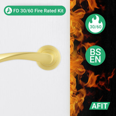 AFIT Brass Fire Door Handles Round Rose with Latch and Hinges, 1 Pair ...
