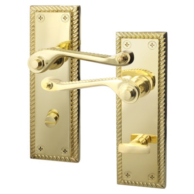 AFIT Brass Georgian Bathroom Door Handle on Backplate Set for internal Doors Polished