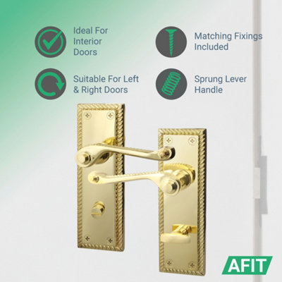 AFIT Brass Georgian Bathroom Door Handle on Backplate Set for internal Doors Polished