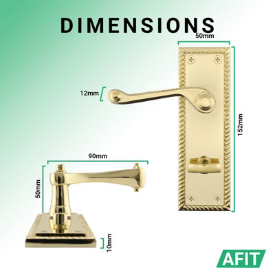 AFIT Brass Georgian Bathroom Door Handle on Backplate Set for internal Doors Polished