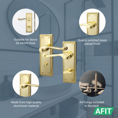AFIT Brass Georgian Bathroom Door Handle on Backplate Set for internal Doors Polished