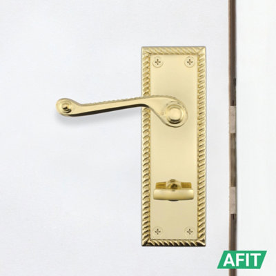 AFIT Brass Georgian Bathroom Door Handle on Backplate Set for internal Doors Polished