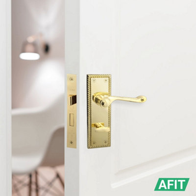 AFIT Brass Georgian Bathroom Door Handle on Backplate Set for internal Doors Polished