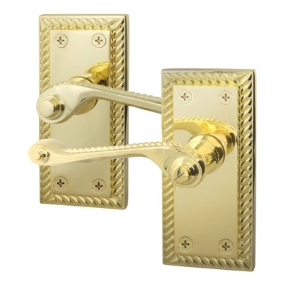 AFIT Brass Georgian Door Handle on Backplate Latch Set Rope Edge for ...
