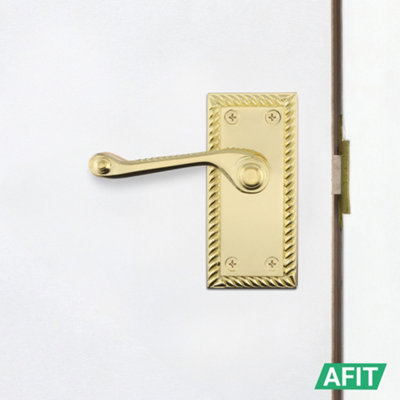 AFIT Brass Georgian Door Handle on Backplate Latch Set Rope Edge for ...