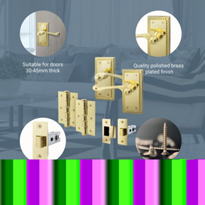 AFIT Brass Georgian Door Handle on Backplate Latch Set Rope Edge ...