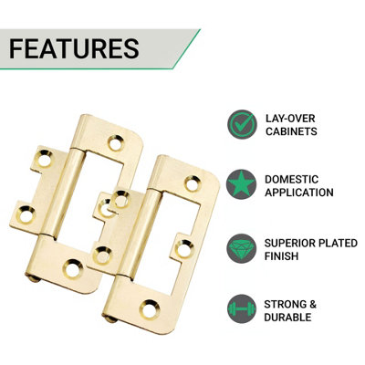 AFIT Brass Plated Steel Flush Hinges 60mm Pair