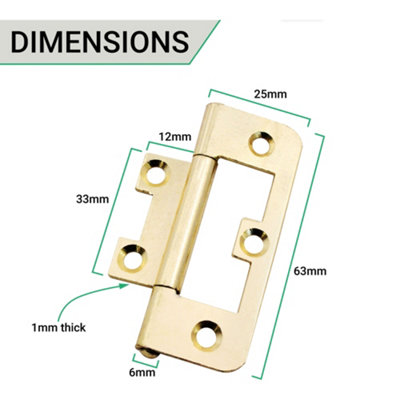 AFIT Brass Plated Steel Flush Hinges 60mm Pair