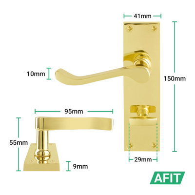 AFIT Brass Scroll Door Handles Bathroom Set, 1 Pair Internal Victorian Scroll Backplate Handles, Lock 64mm and Hinges