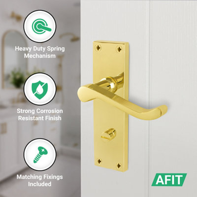 AFIT Brass Scroll Door Handles Bathroom Set, 1 Pair Internal Victorian Scroll Backplate Handles, Lock 64mm and Hinges