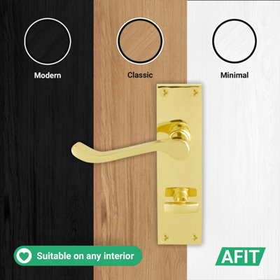 AFIT Brass Scroll Door Handles Bathroom Set, 1 Pair Internal Victorian Scroll Backplate Handles, Lock 64mm and Hinges