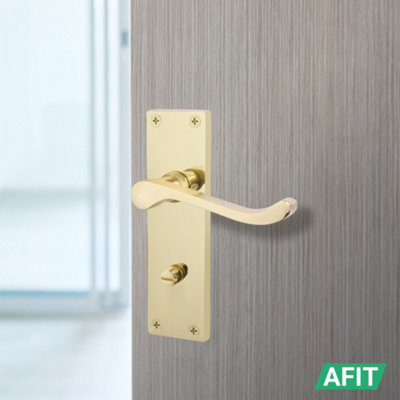 AFIT Brass Scroll Door Handles Bathroom Set, 1 Pair Internal Victorian Scroll Backplate Handles, Lock 64mm and Hinges