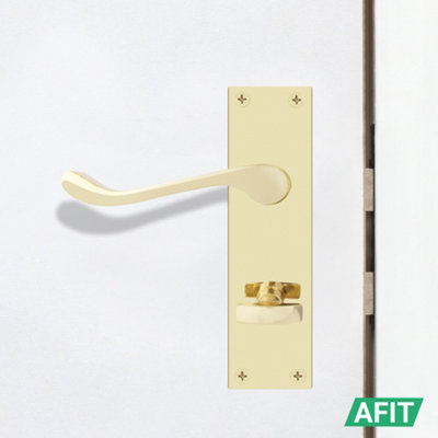AFIT Brass Scroll Door Handles Bathroom Set, 1 Pair Internal Victorian Scroll Backplate Handles, Lock 64mm and Hinges