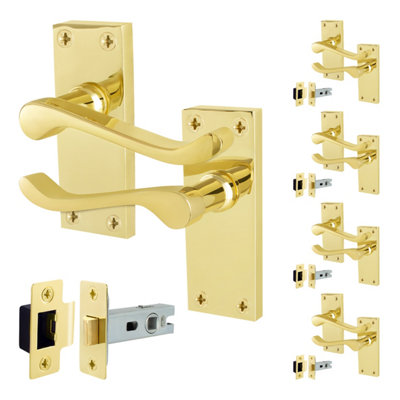 AFIT Brass Scroll Door Handles with Latch, 5 Pairs of Internal ...