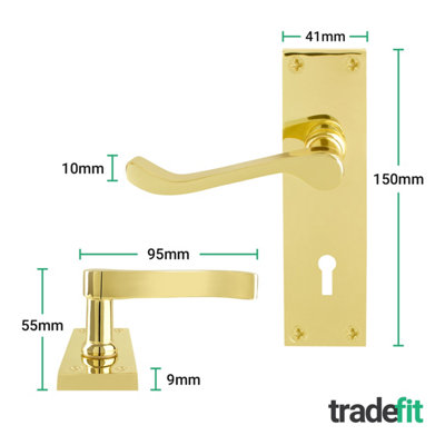 AFIT Brass Scroll Door Handles with Lock, 1 Pair Internal Victorian Scroll Backplate Handles, Sashlock 64mm and Hinges