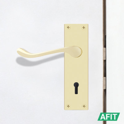 AFIT Brass Scroll Door Handles with Lock, 1 Pair Internal Victorian Scroll Backplate Handles, Sashlock 64mm and Hinges