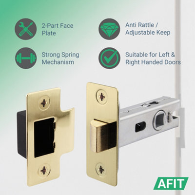 CHEAPSCREWS Brass Tubular Mortice Door Latch - 64mm (67mm Case) With Faceplate