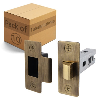 AFIT Brass Tubular Door Latch for Internal Doors - 3 Inch / 76mm - Pack of 10 Antique Brass Tubular Mortice Latches