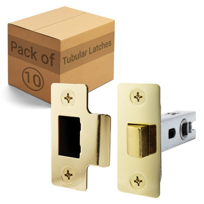 AFIT Brass Tubular Door Latch for Internal Doors - 3 Inch / 76mm - Pack of 10 Polished Brass Tubular Mortice Latches