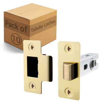AFIT Brass Tubular Door Latch for Internal Doors - 3 Inch / 76mm - Pack of 10 Satin Brass Tubular Mortice Latches