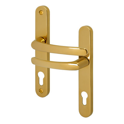 AFIT Brass UPVC Door Handles, Composite Front Door Handles, 92mm PZ Centre, 210 mm Screw to Screw, 242x34mm Backplate