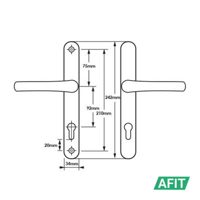 AFIT Brass UPVC Door Handles, Composite Front Door Handles, 92mm PZ Centre, 210 mm Screw to Screw, 242x34mm Backplate