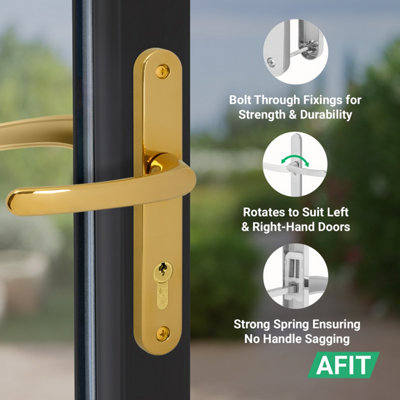 AFIT Brass UPVC Door Handles, Composite Front Door Handles, 92mm PZ Centre, 210 mm Screw to Screw, 242x34mm Backplate