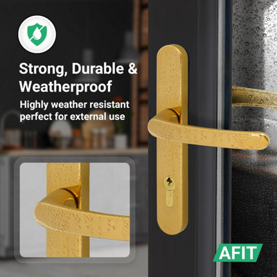 AFIT Brass UPVC Door Handles, Composite Front Door Handles, 92mm PZ Centre, 210 mm Screw to Screw, 242x34mm Backplate