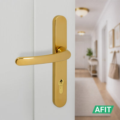AFIT Brass UPVC Door Handles, Composite Front Door Handles, 92mm PZ Centre, 210 mm Screw to Screw, 242x34mm Backplate