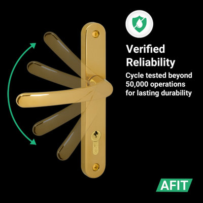 AFIT Brass UPVC Door Handles, Composite Front Door Handles, 92mm PZ Centre, 210 mm Screw to Screw, 242x34mm Backplate