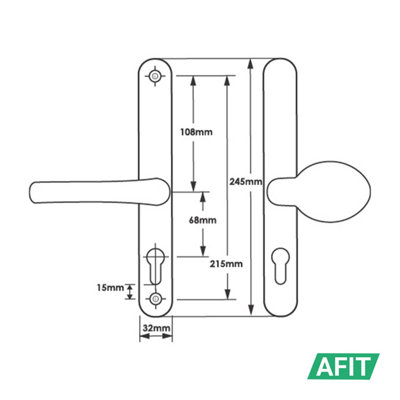 AFIT Brass UPVC Door Handles, Lever Pad Front Door Handles, 68mm PZ Centres, 215mm Screw to Screw, 245x32mm Backplate