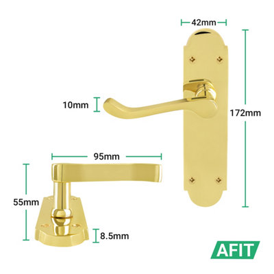 AFIT Brass Victorian Door Handles Latch, 1 Pair of Internal Polished Brass Victorian Scroll Shaped Backplate Handles