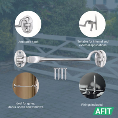 2-Pack 4-Inch Door Latch Hook And Eye Lock – Stainless Steel, White Powder-Coated, Rustproof, With Screws