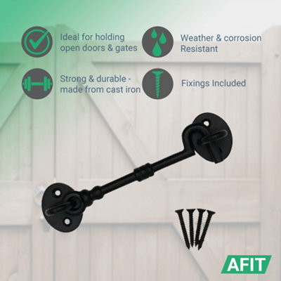 AFIT Cabin Hook Black Cast Iron 150mm Heavy Duty French Stable Door ...