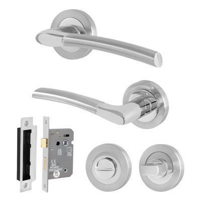 AFIT Chrome Bathroom Door Handle With Satin Nickel Lever for Internal Doors With 64mm Bathroom Lock Boston Range