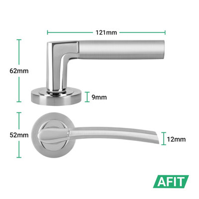 AFIT Chrome Bathroom Door Handle With Satin Nickel Lever for Internal Doors With 64mm Bathroom Lock Boston Range
