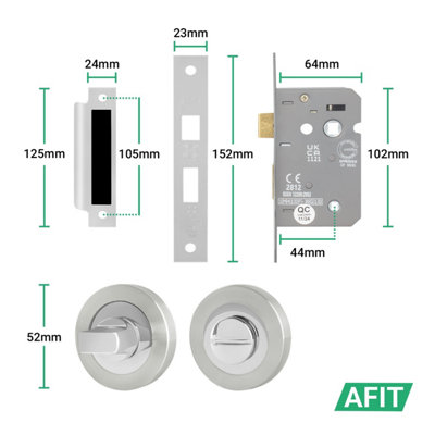 AFIT Chrome Bathroom Door Handle With Satin Nickel Lever for Internal Doors With 64mm Bathroom Lock Boston Range