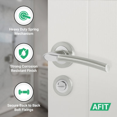 AFIT Chrome Bathroom Door Handle With Satin Nickel Lever for Internal Doors With 64mm Bathroom Lock Boston Range