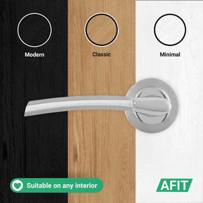 AFIT Chrome Bathroom Door Handle With Satin Nickel Lever for Internal Doors With 64mm Bathroom Lock Boston Range