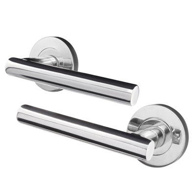 AFIT Chrome Door Handle - 1 Pair Lever on Rose Round T-Bar Handles- Olvera Range - Polished Chrome