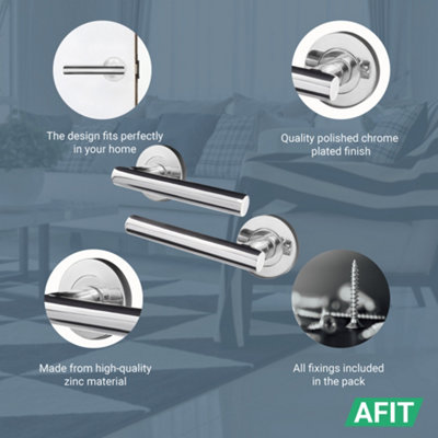 AFIT Chrome Door Handle - 4 Pairs Lever on Rose Round T-Bar Handles- Olvera Range - Polished Chrome