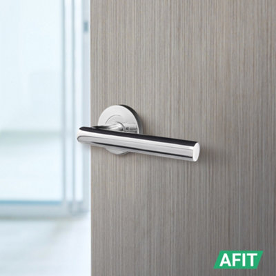 AFIT Chrome Door Handle - 5 Pairs Lever on Rose Round T-Bar  Handles- Olvera Range - Polished Chrome