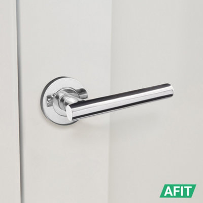 AFIT Chrome Door Handle - 5 Pairs Lever on Rose Round T-Bar  Handles- Olvera Range - Polished Chrome